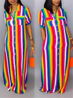 Rainbow Stripe Shirt Dress