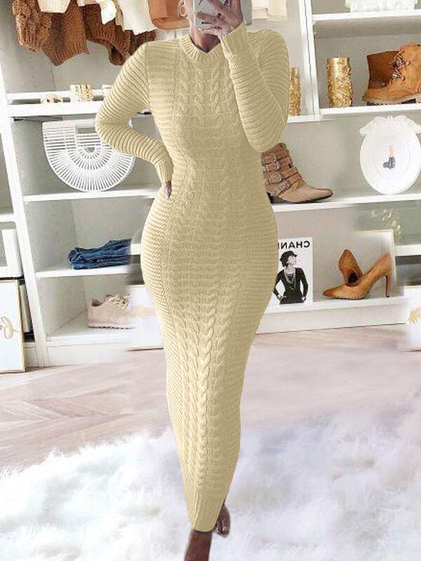 Solid Cable-Knit Dress