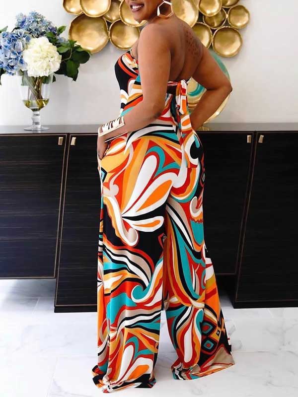 Printed Strapless Tied-Back Jumpsuit