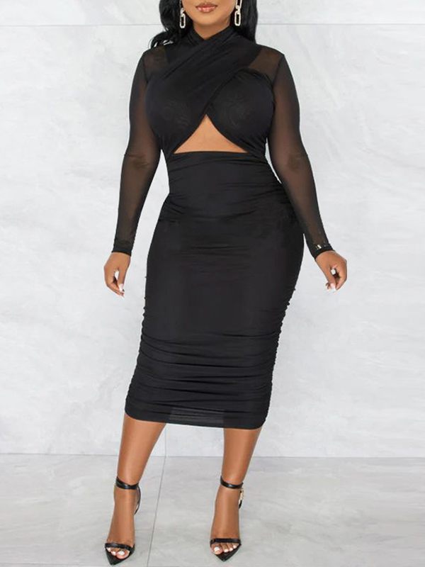 Solid Cutout Ruched Dress