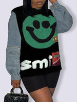 Denim Combo Smile Sweater