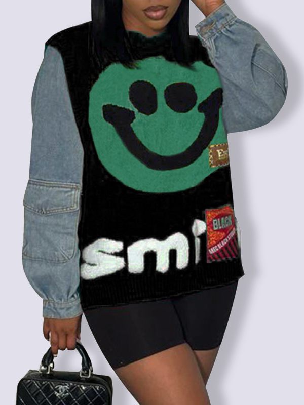 11urban Denim Combo Smile Sweater
