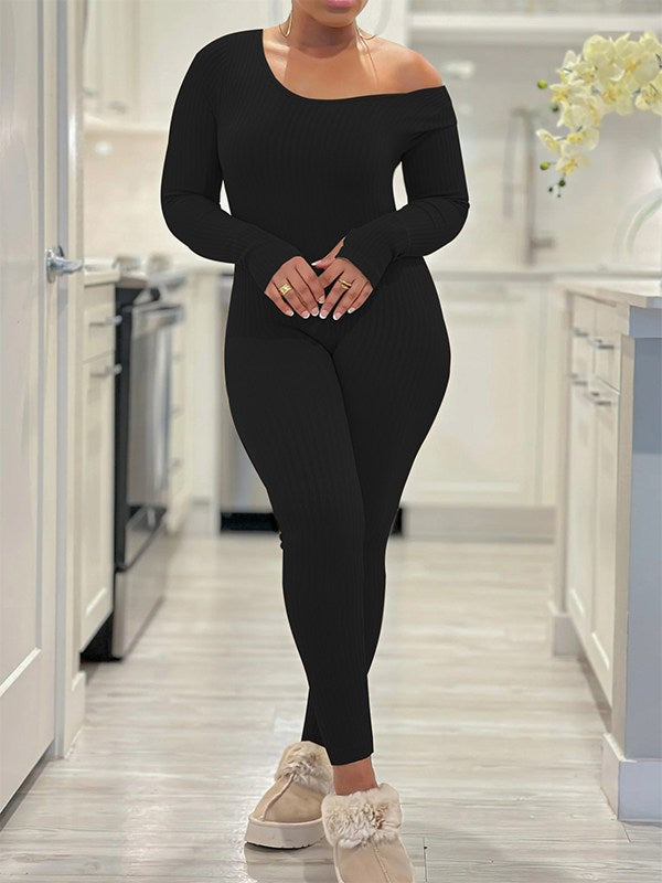 Boat-Neck Ribbed Jumpsuit