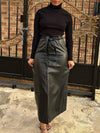 Faux-Leather Belted Skirt