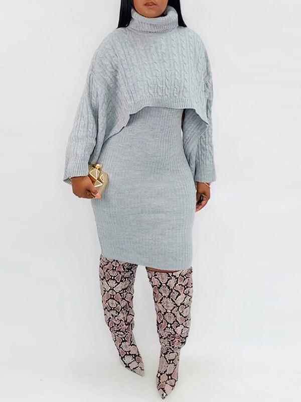 11urban Knit Poncho & Sweater Dress Set