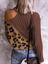 Leopard-Combo Turtleneck Sweater